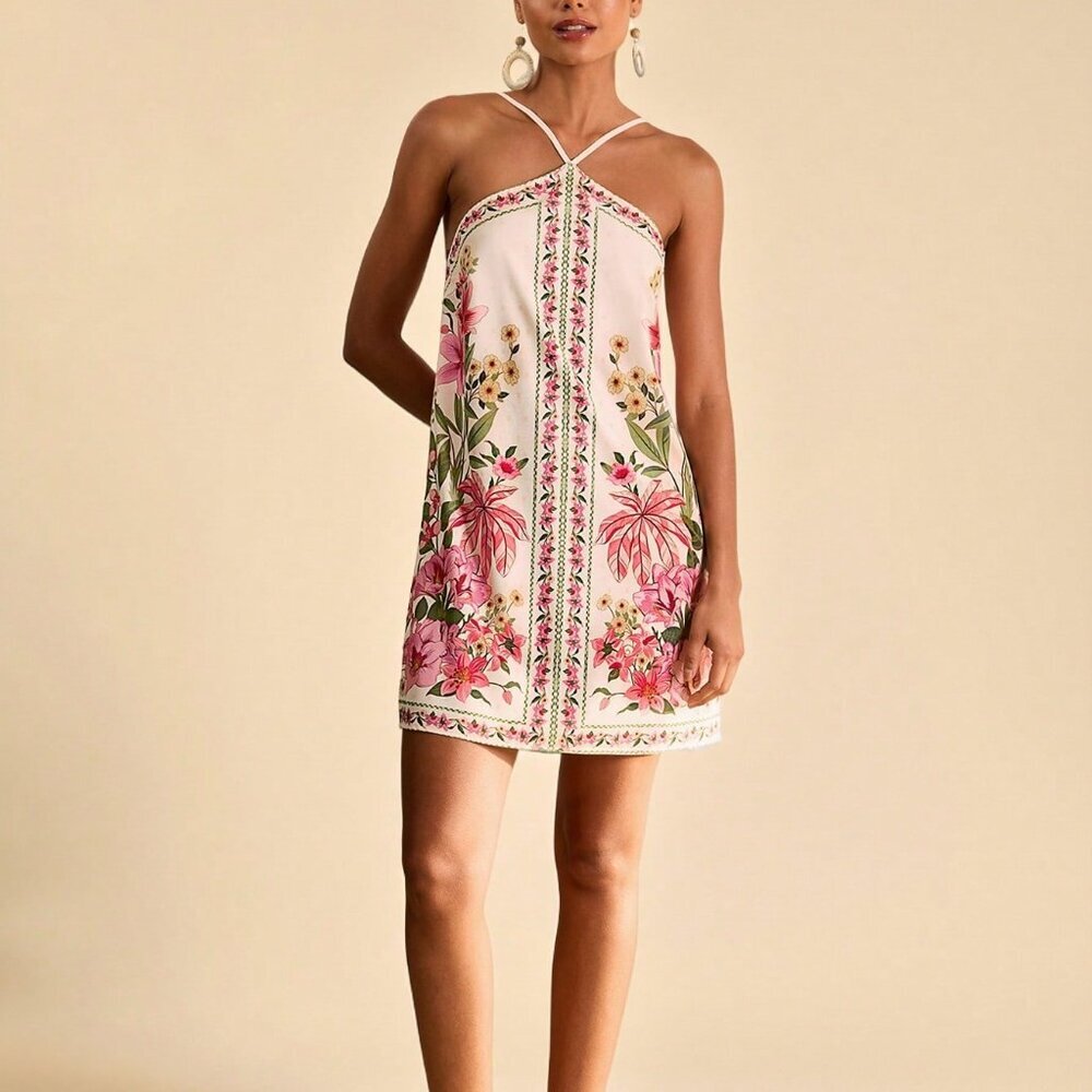 Multicolor Boho Women's Flower Print Mini Dress - Picture 5 of 6